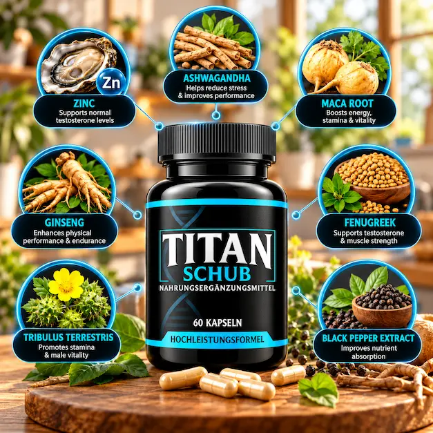 Titan Schub Kapseln Ingredients Infographic